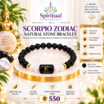 Natural Black Onyx & White Howlite Scorpio Zodiac Bracelet for Intuition & Protection