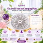Natural Selenite Charging Plate with Engraved Zodiac Wheel Design for Crystal Cleansing & Energy Purification