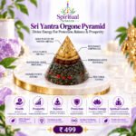Sri Yantra Orgone Pyramid – Pyrite, Rudraksha & Red Coral for Spiritual Balance and Prosperity