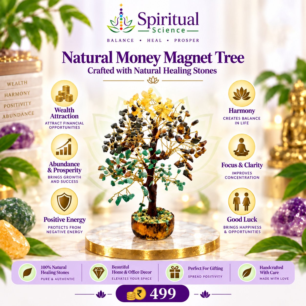 27 Natural Money Magnet Gemstone Tree – Wealth, Abundance, Prosperity & Positive Energy - Image 1