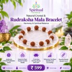 Natural Crystal & Rudraksha Mala Bracelet – Clear Quartz Beads for Spiritual Balance, Clarity & Positive Energy