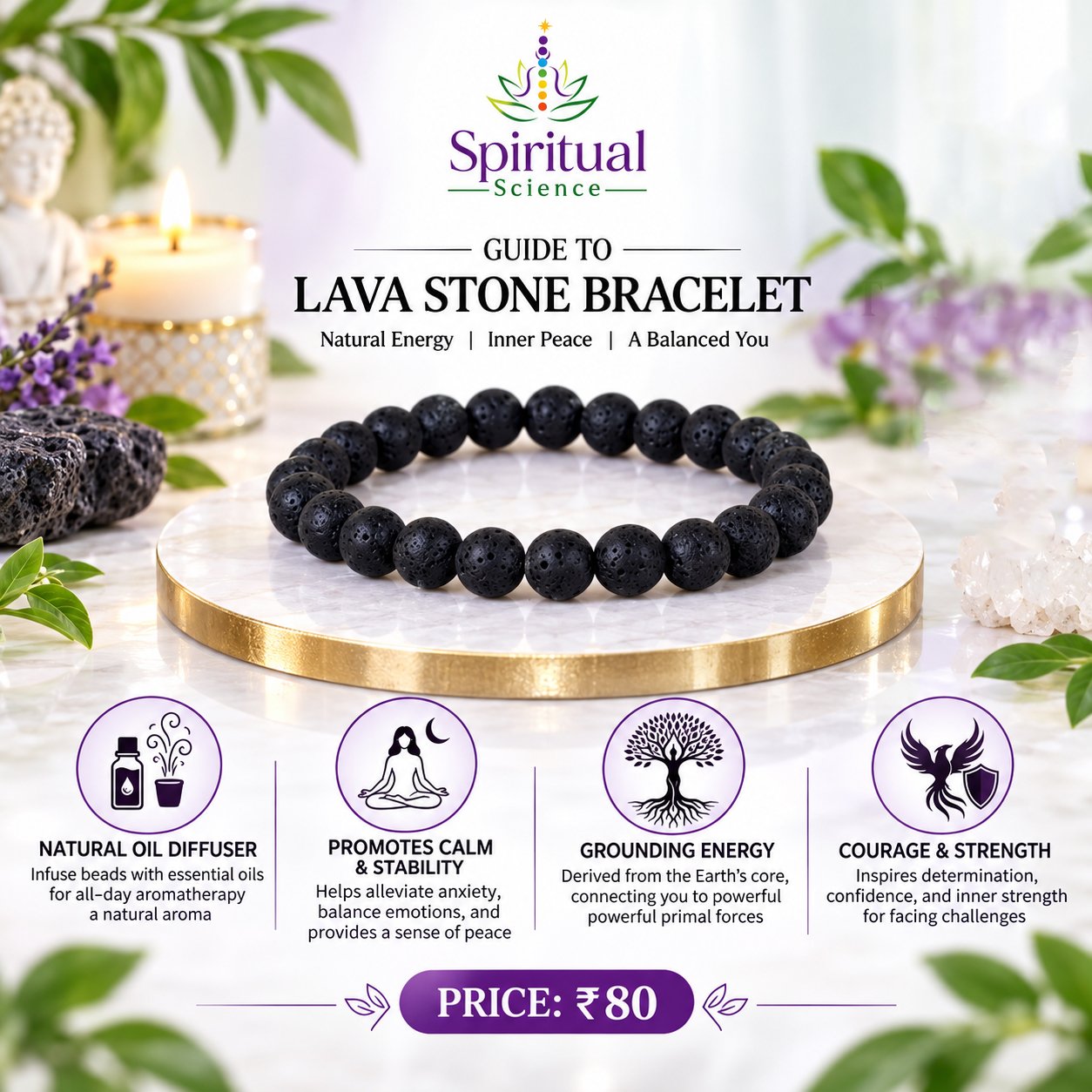 37 Natural Lava Stone Bracelet – Natural Energy, Inner Peace & Grounding Energy - Image 1