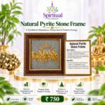 Natural Pyrite Stone Frame – 7 Running Horses Design for Abundance, Protection, Willpower & Success