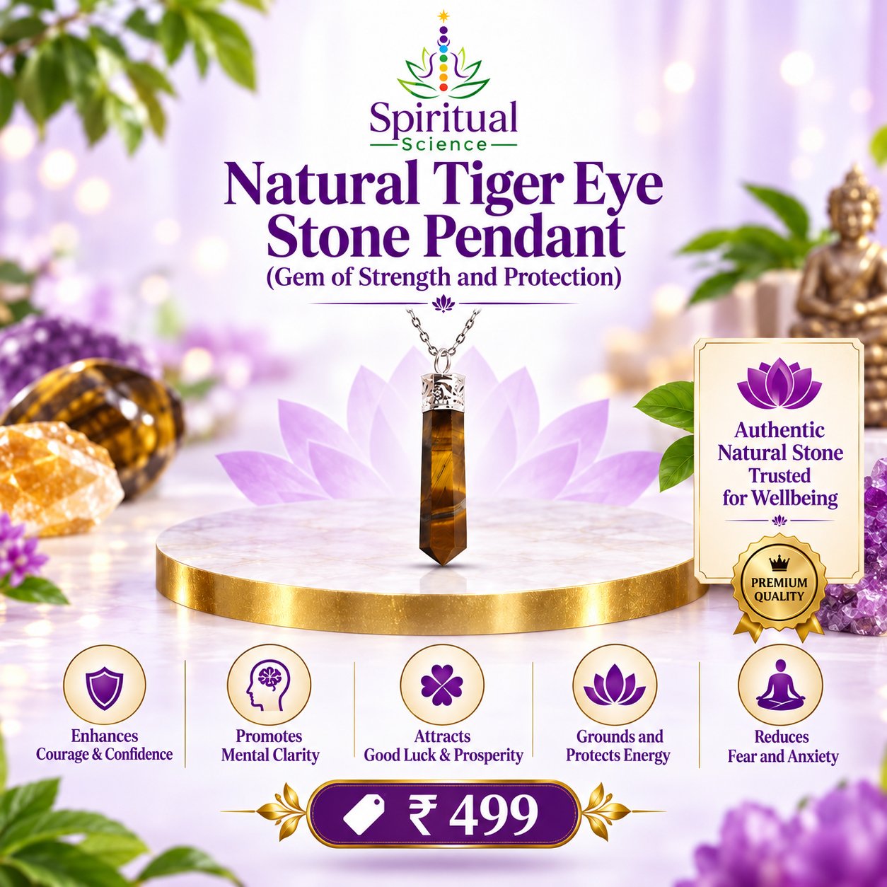 68 Natural Tiger Eye Stone Pendant (Gem of Strength and Protection) - Image 1