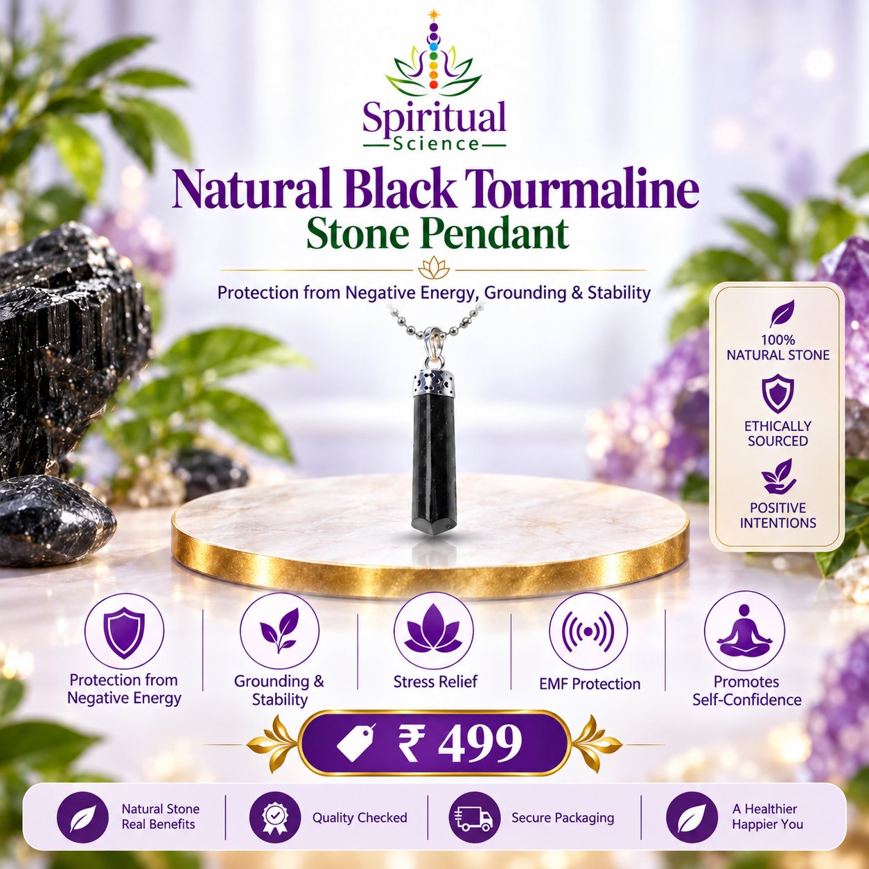 69 Natural Black Tourmaline Stone Pendant – Protection from Negative Energy, Grounding & Stability - Image 1