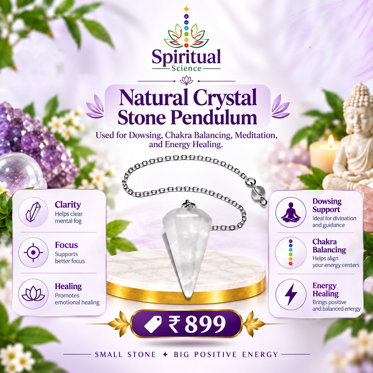 71 Natural Crystal Stone Pendulum – Used for Dowsing, Chakra Balancing, Meditation & Energy Healing - Image 1