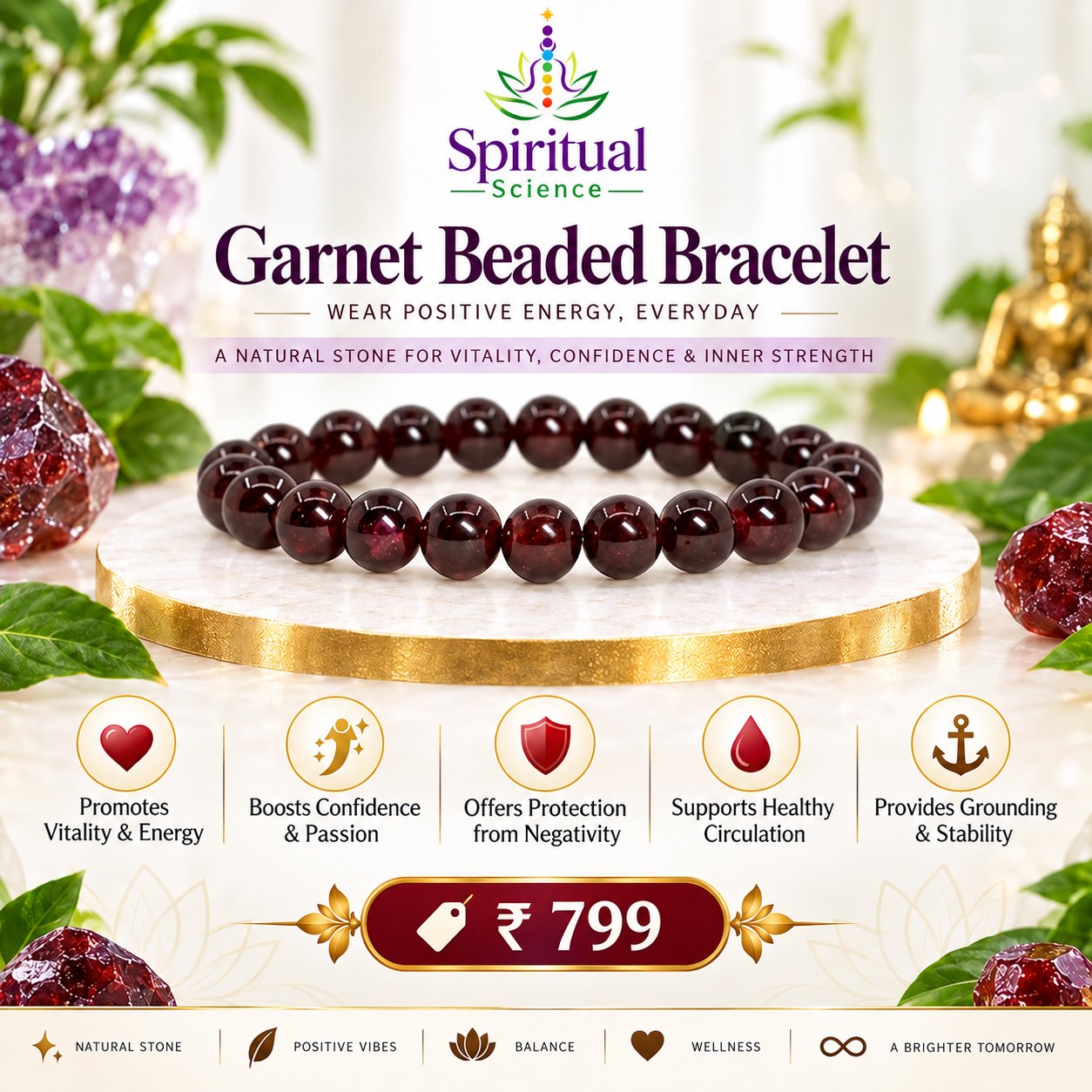 73 Garnet Beaded Bracelet – Wear Positive Energy, Vitality, Confidence & Inner Strength - Image 1